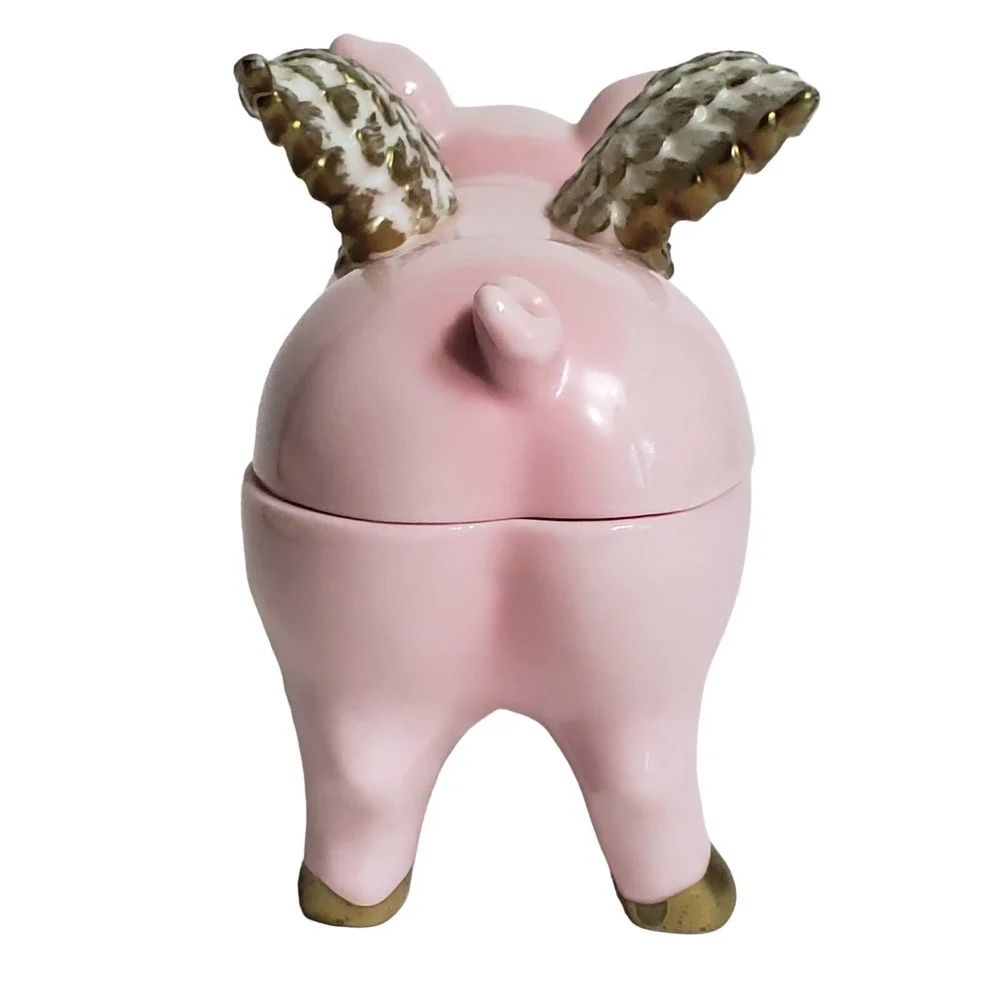 Department Dept 56 When Pigs Fly Flying Pink Pig Ceramic Trinket Box Vintage